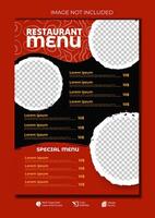 Food restaurant menu layout editable template, menu list cafe red modern template, list menu layout and food poster restaurant for dinner lunch breakfast menu template vector