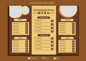 Food restaurant menu layout editable template, menu list cafe brown modern template, list menu layout and food poster restaurant for dinner lunch breakfast menu template, A4 Layout vector