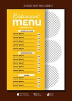 Food restaurant menu layout editable template, menu list cafe yellow modern template, list menu layout and food poster restaurant for dinner lunch breakfast menu template vector