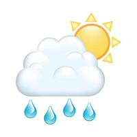 Icon of cloud with falling raindrops and sun. Clouds with falling raindrops and sun isolated on white background. vector