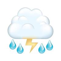 Icon of cloud with falling raindrops and lightning. Lightning and thunderstorm icon. vector