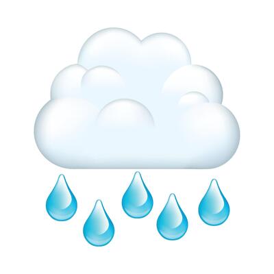 Icon of cloud with falling raindrops. Clouds with falling raindrops isolated on white background.