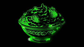 Neon frame effect Colcannon, a traditional Irish dish of mashed potatoes with cabbage, glow, black background. video