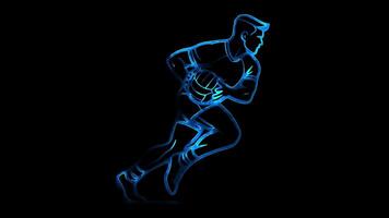 Neon frame effect Gaelic football player, glow, black background. video