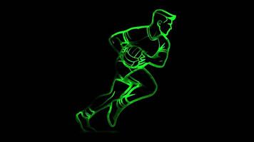 Neon frame effect Gaelic football player, glow, black background. video