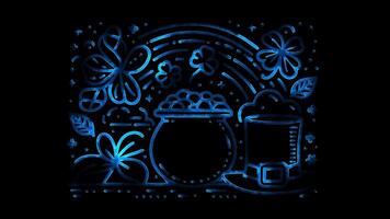 Neon frame effect St. Patrick's Day, featuring iconic symbols like a shamrock, glow, black background. video