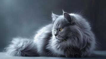 gray cat fluffy Persian pet on a gray background photo