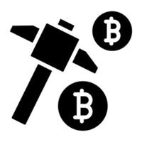 Pickaxe with mountain and btc showcasing bitcoin mining vector