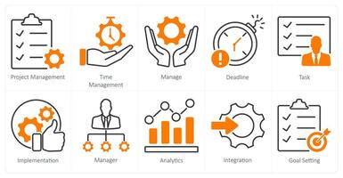 A set of 10 project management icons as project management, time management, manage vector