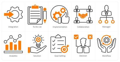 A set of 10 project management icons as integration, to do list, implementation vector