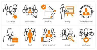 A set of 10 recruitment icons as candidates, recruitment, contract vector