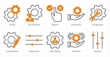 A set of 10 settings and configuration icons as setting, business gear, options vector