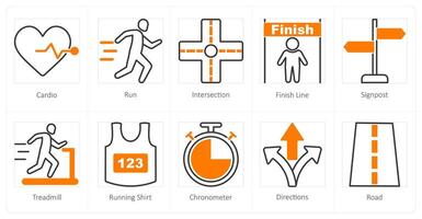 A set of 10 running icons as cardio, run, intersection vector