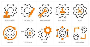 A set of 10 settings and configuration icons as business gear, customization, configuration vector