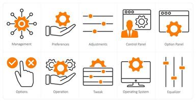 A set of 10 settings and configuration icons as management, preferences, adjustments vector