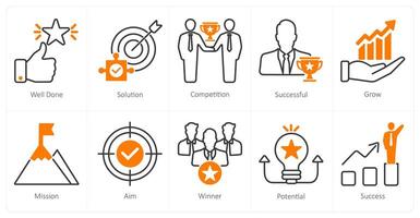 A set of 10 success icons as well done, solution, competition vector