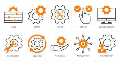 A set of 10 settings and configuration icons as tweak, setting, service vector