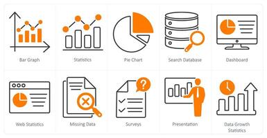 A set of 10 statistics icons as bar graph, statistics, pie chart vector