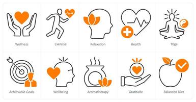 A set of 10 wellness icons as wellness, exercise, relaxation vector