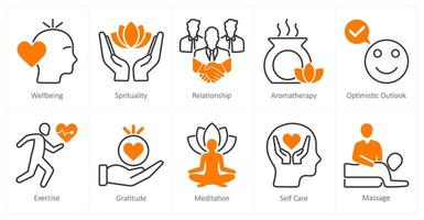 A set of 10 wellness icons as wellbeing, spirituality, relationship vector