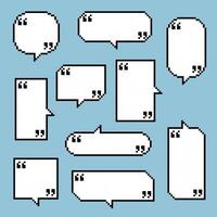 collection set of retro game 8bit pixel speech bubble balloon black and white color with quotation marks vector