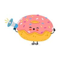 Doughnut with loudspeaker character. Hand drawn cartoon kawaii character illustration icon. Isolated on white background. Doughnut screams character concept vector