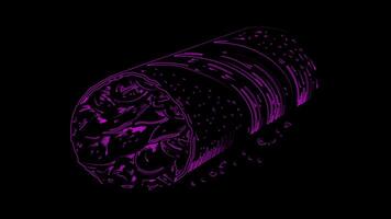Neon frame effect shawarma wrap, glow, black background. video