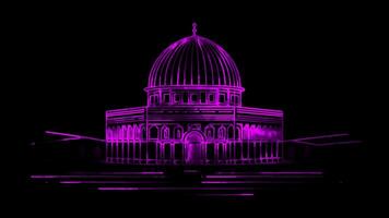Neon frame effect Dome of the Rock in Jerusalem in Israel, glow, black background. video