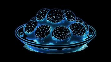 Neon frame effect plate of falafel in Israel, glow, black background. video