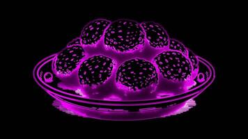 Neon frame effect plate of falafel in Israel, glow, black background. video