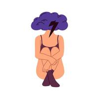 A sad and unhappy person experiencing depression and grief. A woman with a mental disorder feeling sorrow, despair, and frustration. Psychology concept. vector