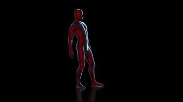 Basic human male figure standing and waiting - camera rotating around - neon lighting - VFX element with alpha mask video