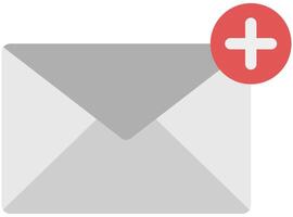 Email with plus icon isolated on white background. vector