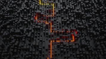 Abstract dark city background with glowing line going through it - energy flowing from red to green video