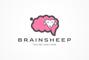 Brain Logo, brain with sheep combination, brain design logo template, illustration vector