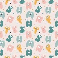 Handdrawn seamless pattern with smiling bubble letters. Funny mascot design. vector