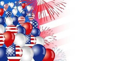 Happy Independence Day background with flying balloons, fireworks and clipping mask. vector