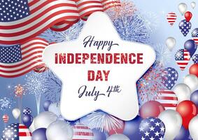 Happy Independence Day USA greeting card, network banner or Internet poster with 3D elements vector