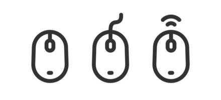 Computer mouse icon set. Wire and wireless device. Click, scroll, button. Cursor pointer. vector