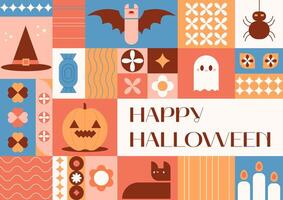 Halloween geometric pattern of abstract modern shapes with horror holiday elements. Geometric art with spooky icons. Print for Halloween party,Halloween sales. illustration EPS 10 vector