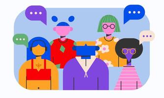 Diverse people illustration talks. Diverse group of people.Set of abstract trendy characters. Teamwork, togetherness, friendship concept. EPS 10 editable stroke vector