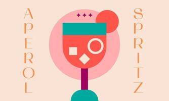 Glass of aperol spritz.Summer cocktail aperitif with oranges and ice cubes. Summer cocktail print.Aperol spritz geometric style. illustration EPS 10 vector