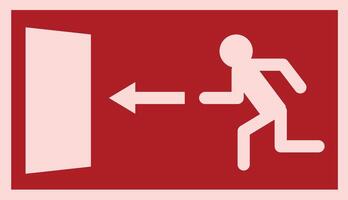 Emergency fire exit Red sign directions. Man running out fire exit vector