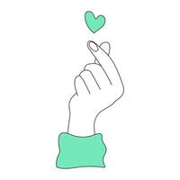 Hand gesture icon with heart isolated on white background. Line hand drawn illustration vector