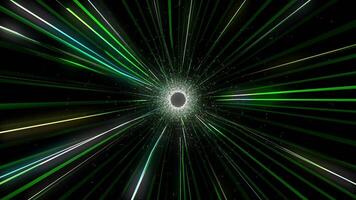 Looping green tunnel of lines on a black background. Abstract futuristic high speed jump in outer space. Bright neon dark background. Lime color, flying through a digital cylinder. HD identical. video