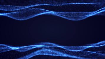 Abstract blue waves made of particles on a dark background. Liquid energy neon blue color. Smooth motion linear light luminous gradient. Modern colored water blurred background, movement of dot video