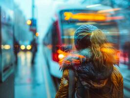 Pretty woman in public transport, portrait photo