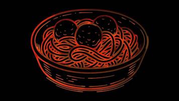Neon frame effect dish of pasta in Italy, glow, black background. video