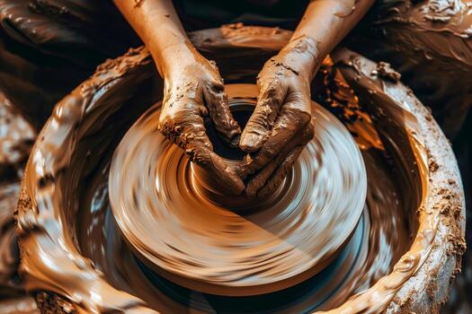 Person shaping bowl on pottery wheel photo