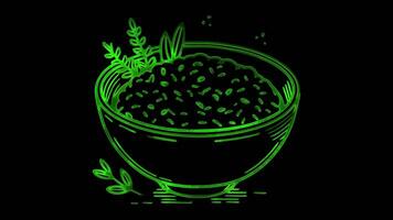 Neon frame effect bowl of risotto in Italy, glow, black background. video